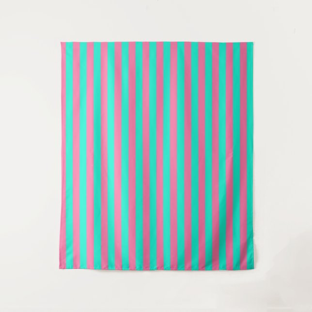 Pink Mint Green Stripes Design  Tapestry (Front)