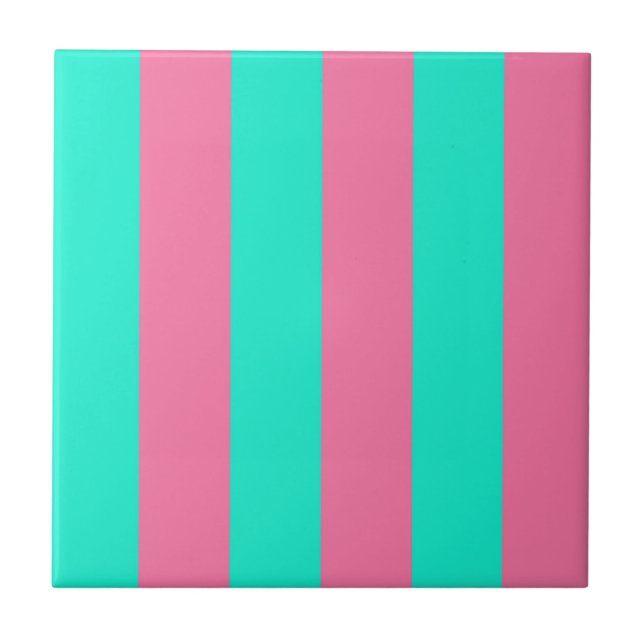 Pink Mint Green Stripes Design  Tile (Front)