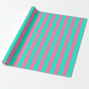 Pink Mint Green Stripes Design Wrapping Paper