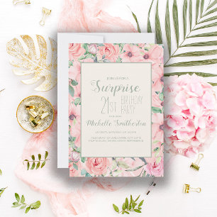 Pink Mint Green Watercolor Floral 21st Birthday