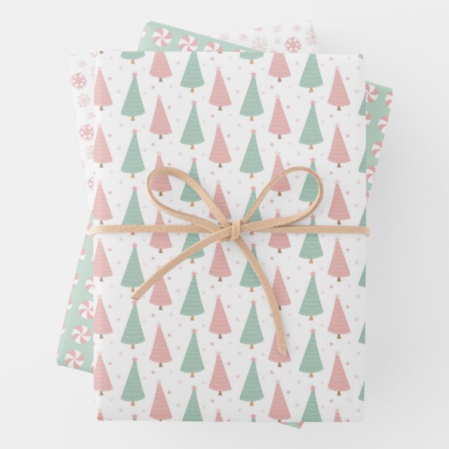 Pink/Mint Holiday Wrapping Paper Sheets (In situ)