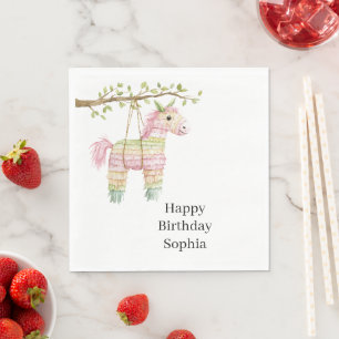 Pink Mint Horse Piñata Birthday Napkin