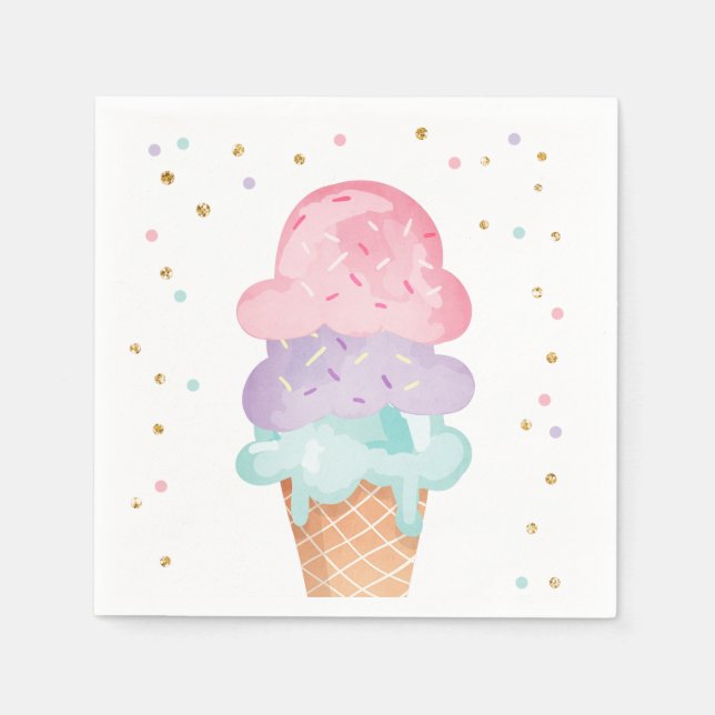Pink Mint Ice Cream Cone Confetti Paper Napkins (Front)