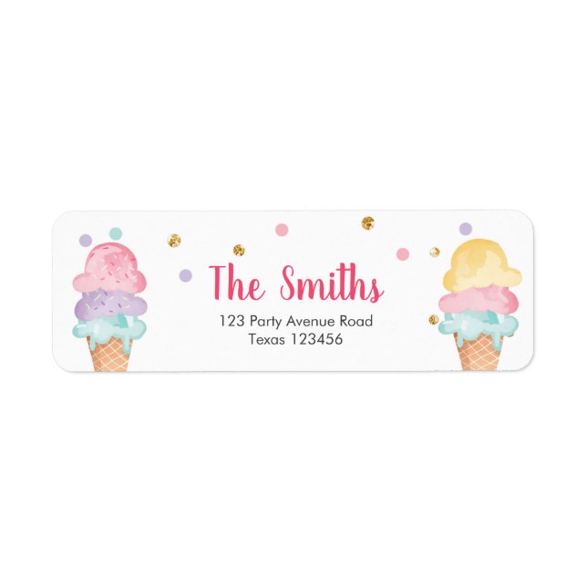 Pink Mint Ice Cream Confetti Return Address Labels (Front)