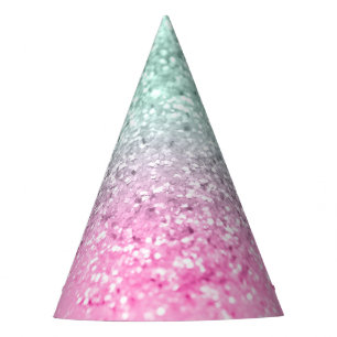 Pink Mint Mermaid Girls Glitter #1 (Faux Glitter)  Party Hat