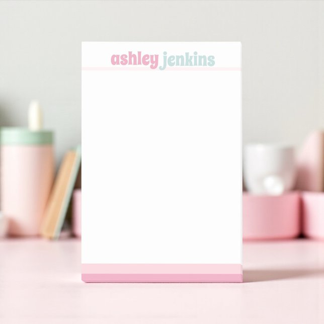 Pink & Mint Modern Name, Minimalist Post-it Notes (Pink and mint personalized stationery notepad sticky notes gift)