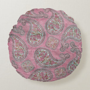 PINK MINT PAISLEY ROUND CUSHION