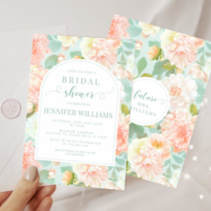 Pink Mint Peony Floral Boho Arch Bridal Shower  Invitation