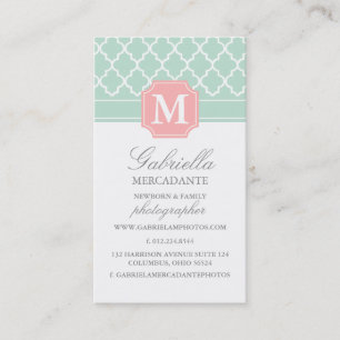 Pink Mint Polka Dots Moroccan Monogrammed Business Card