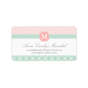 Pink Mint   Polka Dots Moroccan   Monogrammed Label