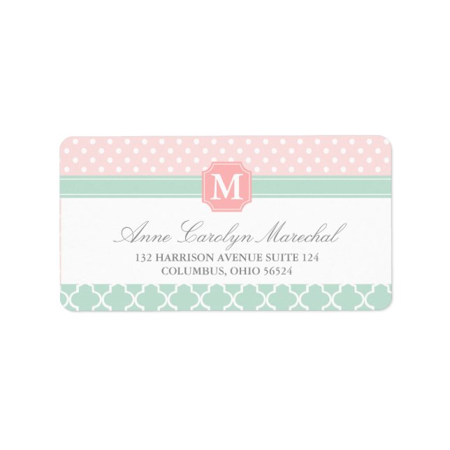 Pink Mint | Polka Dots Moroccan | Monogrammed Label (Front)