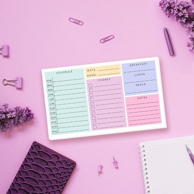 Pink Mint Purple Daily Home School Schedule Post-it Notes (Creator Uploaded)
