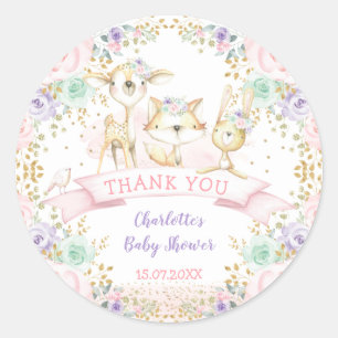 Pink Mint Purple Floral Tribal Woodland Animals Classic Round Sticker