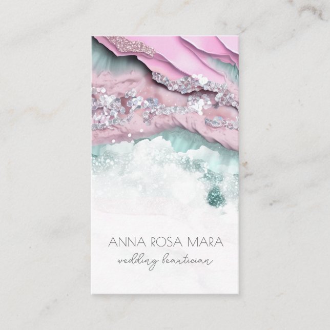 *~* PINK MINT QR Agate Glam Luxe AP66  Business Card (Front)