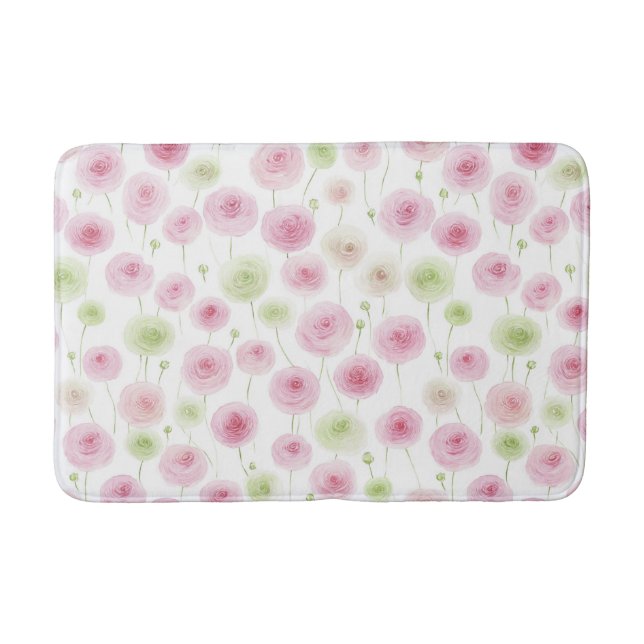 Pink Mint Ranunculus Flowers Bath Mat (Front)