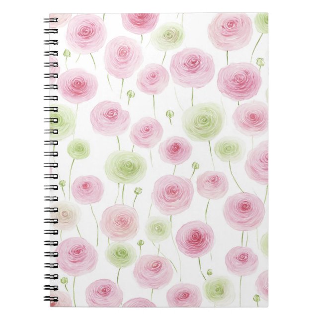 Pink Mint Ranunculus Flowers Notebook (Front)