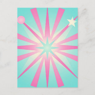 Pink Mint Retro Starburst Glow Postcard