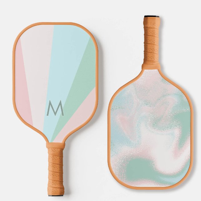 Pink Mint Sorbet Teal Monogram Modern Personalised Pickleball Paddle (personalized pickleball paddle monogram pink blush tan teal mint green custom sports gift for her)