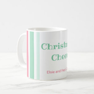 Pink Mint Stripes Christmas  Coffee Mug