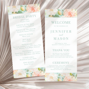 Pink Mint Tiel Floral Boho Wedding Program Cards