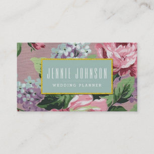 Pink Mint Vintage Floral Business Card