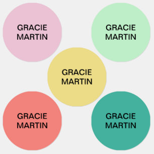 Pink Mint Yellow Teal Coral Round Adhesive Name 
