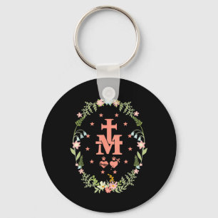 Pink Miraculous Medal Bouquet Catholic Cross Key Ring