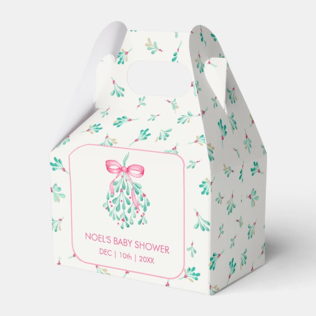 Pink Mistletoe Christmas Baby Shower Favour Box (Front Side)