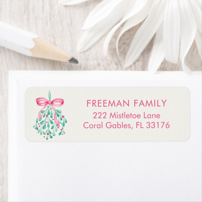 Pink Mistletoe Girl Baby Shower Address Label (Insitu)