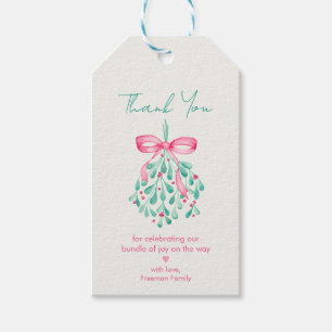 Pink Mistletoe Girl Baby Shower Thank You Tags