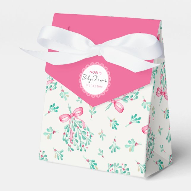 Pink Mistletoe Winter Baby Shower Favour Box (Front Side)