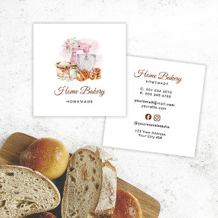 Pink Mixer Sourdough Bread Bakery Square Business Card