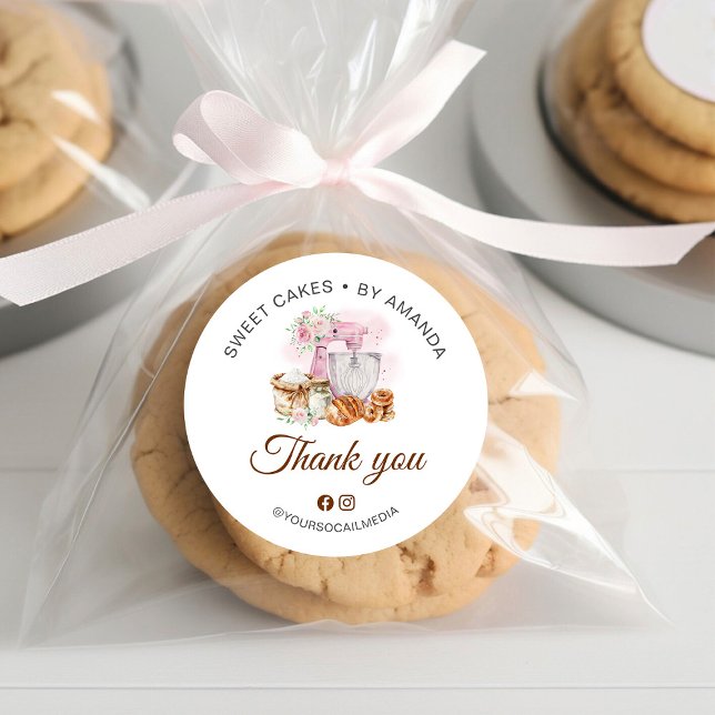 Pink Mixer Sourdough Loaf Thank you Classic Round Sticker (Creator Uploaded)