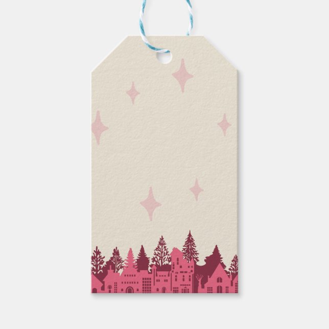 Pink Mod Christmas Village Gift Tags (Front)