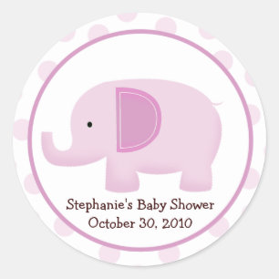 Pink Mod Elephant Baby Shower Favour Sticker