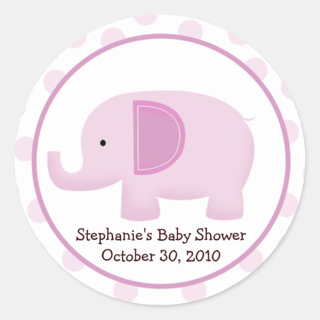Pink Mod Elephant Baby Shower Favour Sticker (Front)