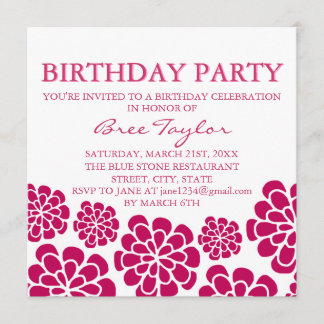 Pink Mod Flower Design Birthday Invitation