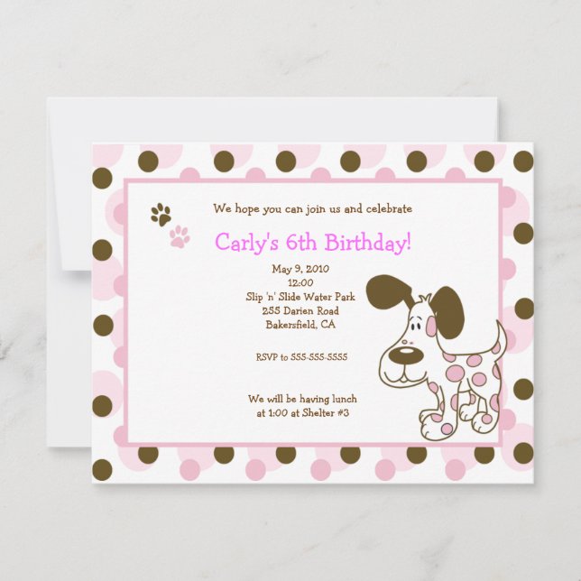 PINK MOD PUPPY Girl Birthday Invitations (Front)
