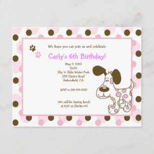 PINK MOD PUPPY Girl Birthday Invitations