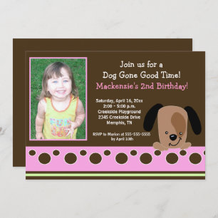 Pink Mod Puppy *PHOTO* Birthday 5x7 Invitation