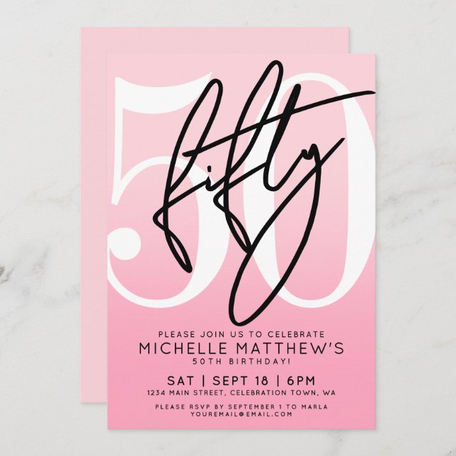 Pink Modern 50th Birthday Invitation (Front/Back)
