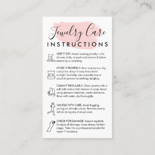 Pink Modern 5 Jewellery Care Instructions Business Card