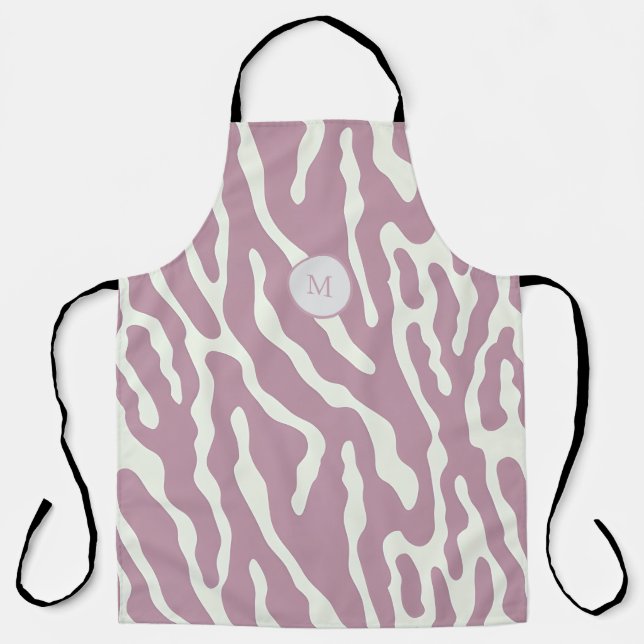 Pink Modern Abstract Wavy Lines Pattern monogram  Apron (Front)