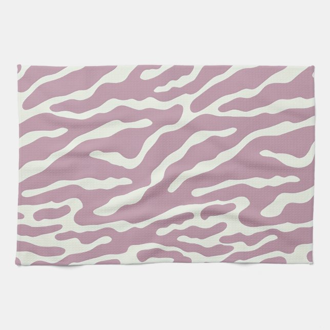Pink Modern Abstract Wavy Lines Pattern  Tea Towel (Horizontal)