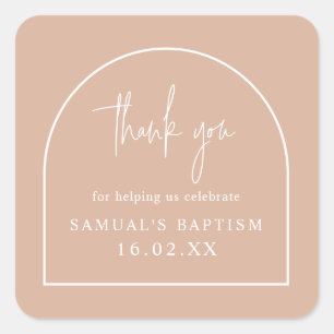 Pink Modern Arch Minimalist Christening Favour  Square Sticker