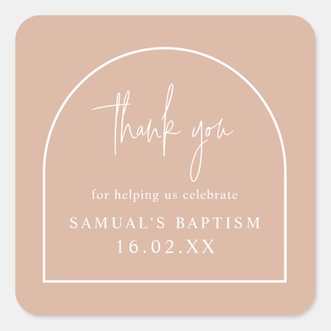Pink Modern Arch Minimalist Christening Favour  Square Sticker (Front)