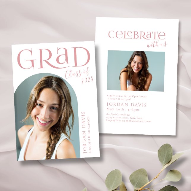 Pink Modern Arch Photo Graduation Announcement (Pink Modern Arch Photo Graduation Announcement)