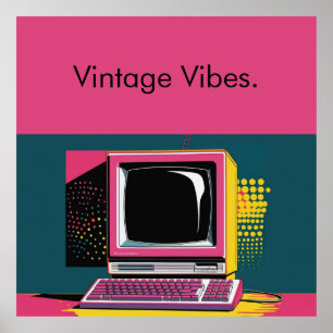 Pink Modern Art Vintage Computer Poster