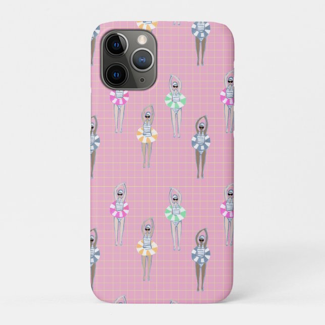 Pink Modern Artistic Swimmers Swimming Pool  Case-Mate iPhone Case (Back)