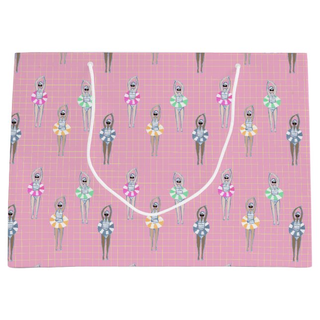 Pink Modern Artistic Swimmers Swimming Pool  Large Gift Bag (Front)
